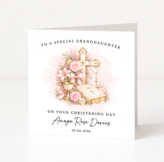 Pink Floral Baptism Card